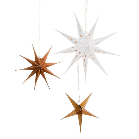 White, Gold & Kraft Hanging Star - S/3