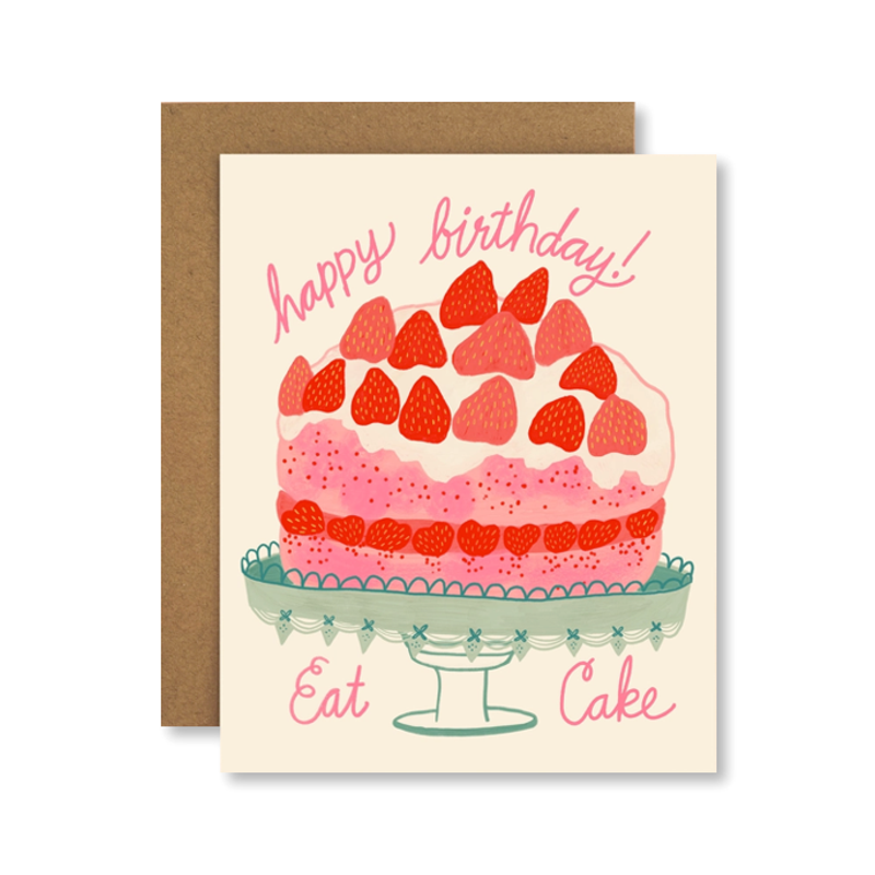 Strawberry Cake Birthday Single Card