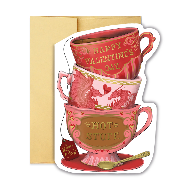 Valentine's Day Teacup Stack Single Card