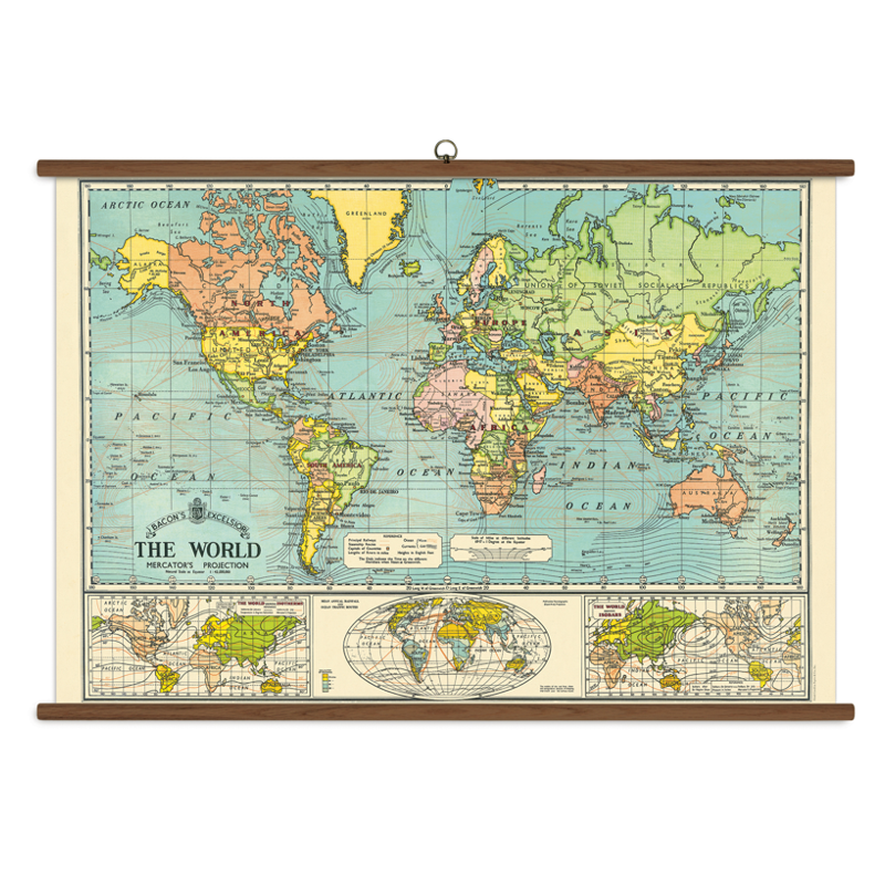 World Map Vintage School Chart