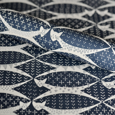 Navy Cats Patterned Paper Gift Wrap