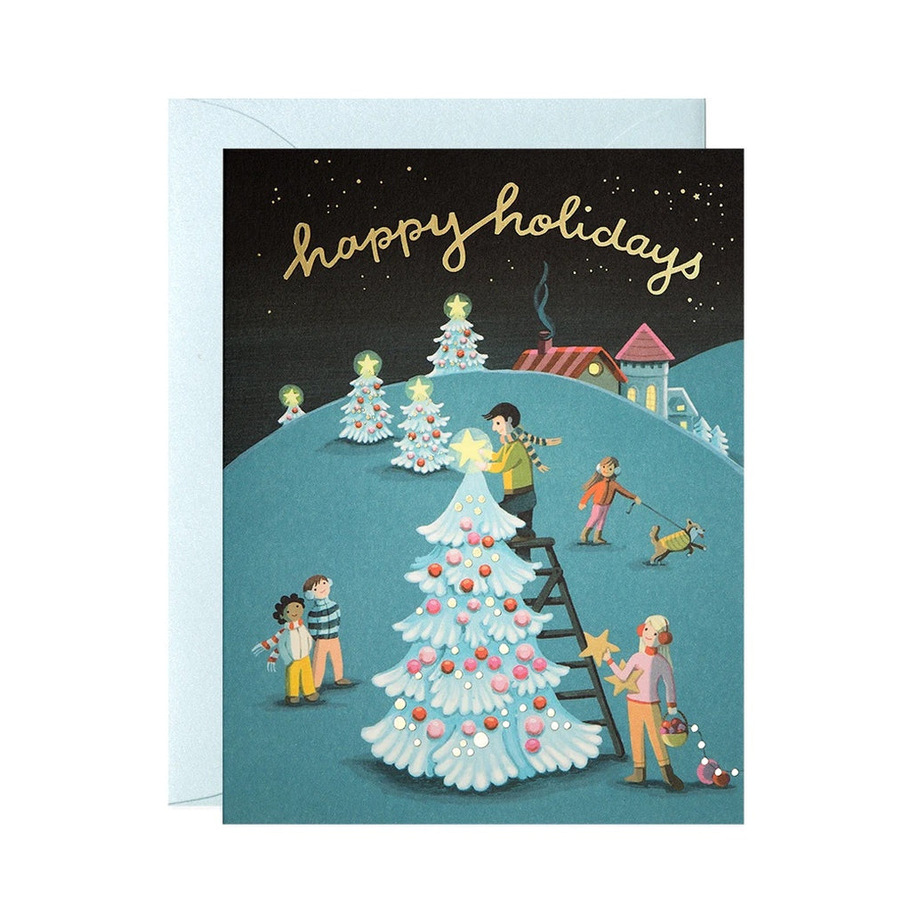 Happy Holidays Tree Decorating Single Card