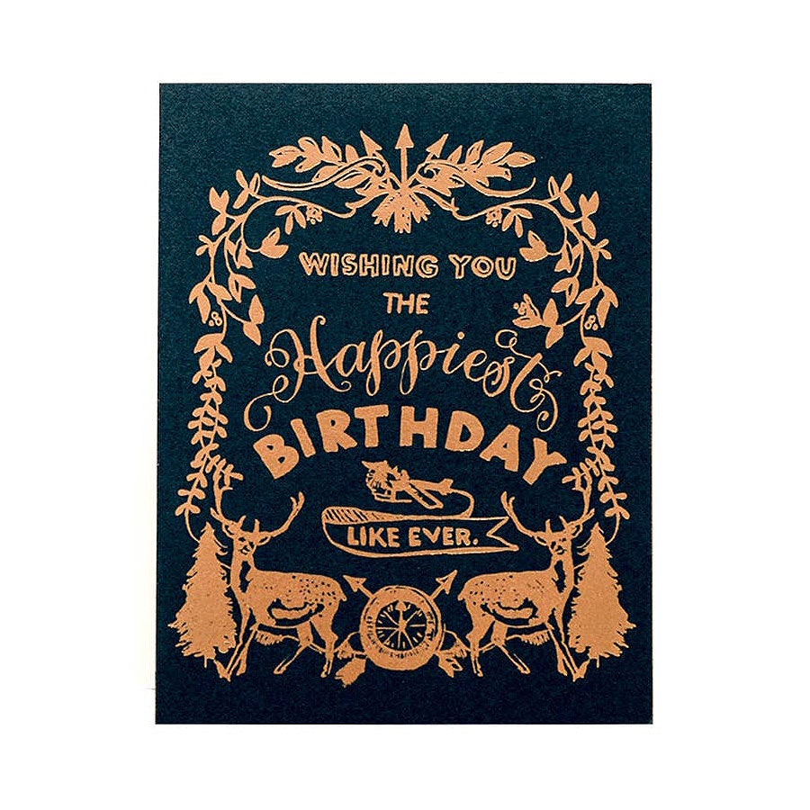 Happy Birthday Deer Crest - Single Card