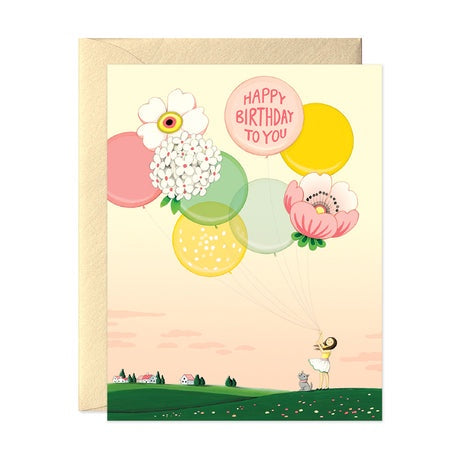 Floral Balloons Birthday Single Card