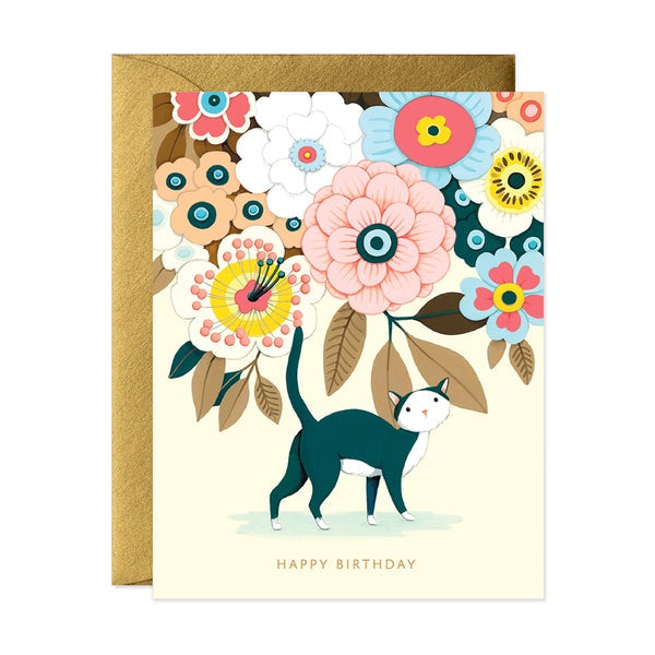 Floral Kitty Birthday Single Card