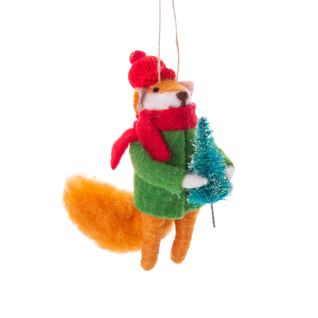 Felt Fox Holding Tree Ornament
