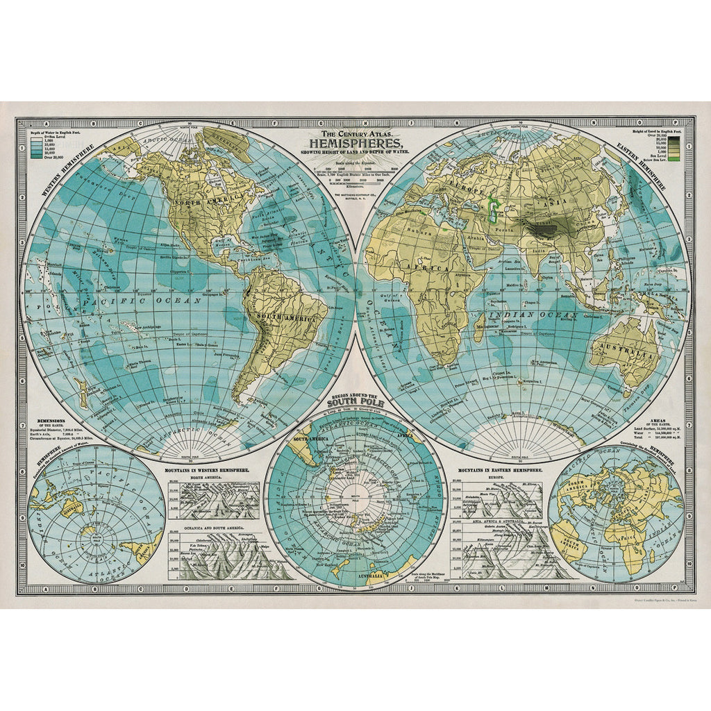 Hemispheres Map Poster Wrap