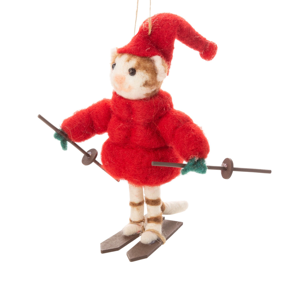 Felt Skiing Kitty in Puffer Jacket Ornament