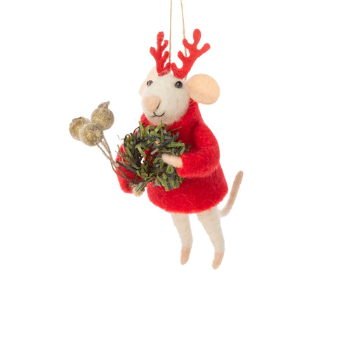 Felt Mouse Holding Wreath Ornament