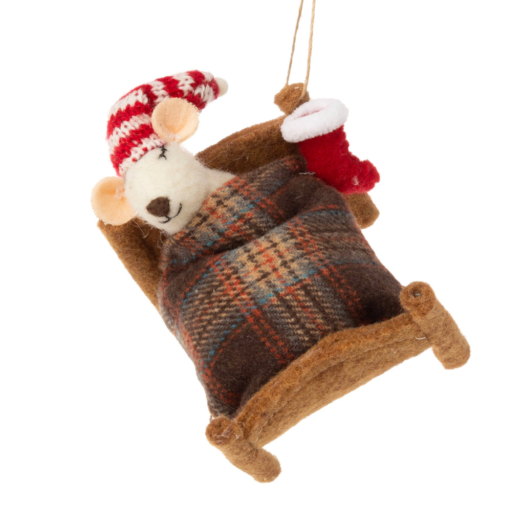 Felt Mouse Tucked in Bed Ornament