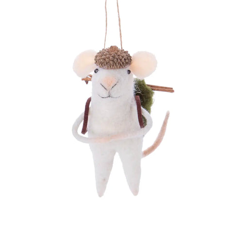 Felt Mouse With Hiking Bag Ornament