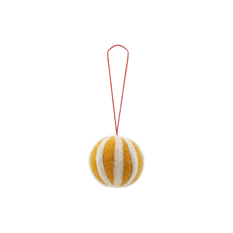 Mini Felt Ball Yellow Stripe Ornament