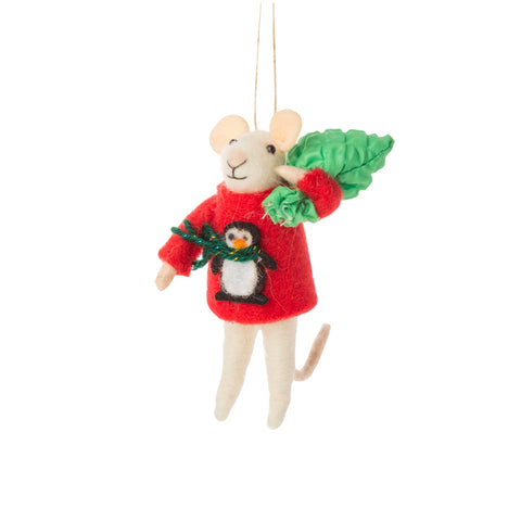 Felt Mouse in Christmas Sweater Ornament