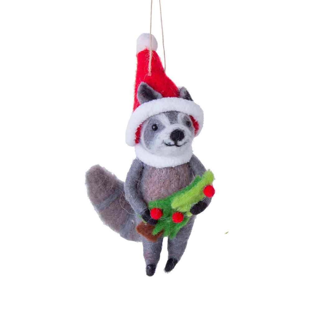 Felt Raccoon Holding Tree Ornament