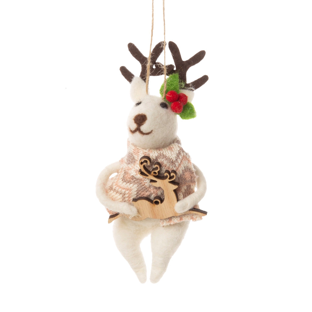 Felt Holly Reindeer Ornament