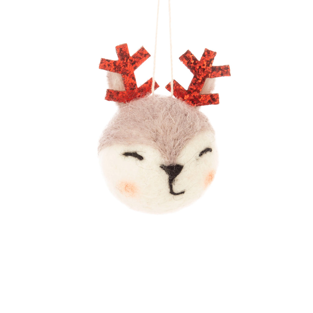 Felt Ball Smiling Reindeer Ornament