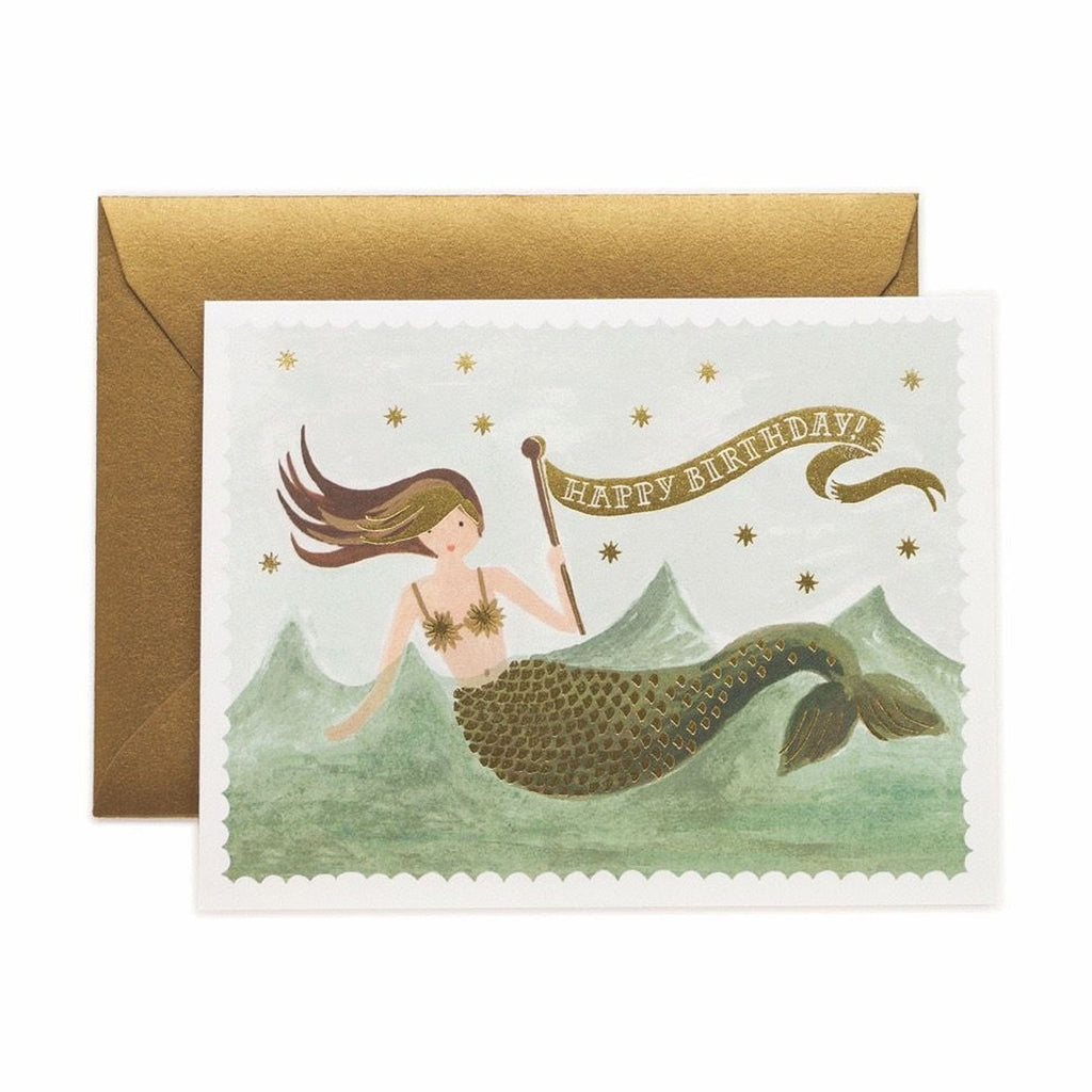 Vintage Mermaid Birthday Single Card