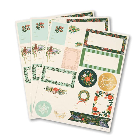 Winter Floral Stickers & Labels, pack of 3