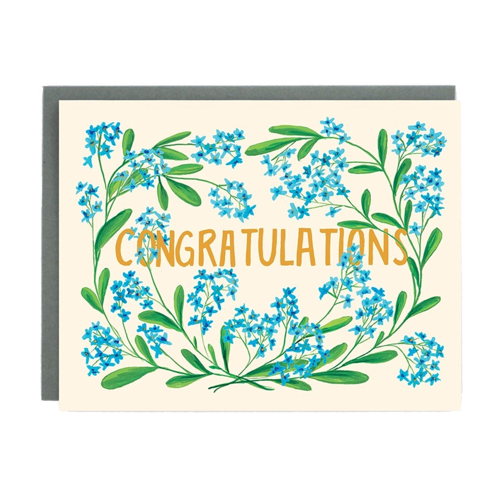 Congrats Blue Flowers Single Card