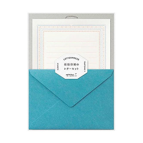 Midori Letterpress Stationery Set - Blue Frame