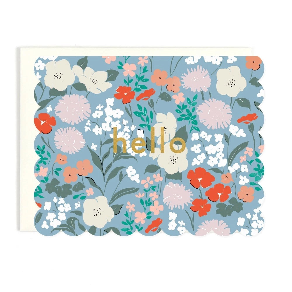 Hello Scalloped Floral Single Card